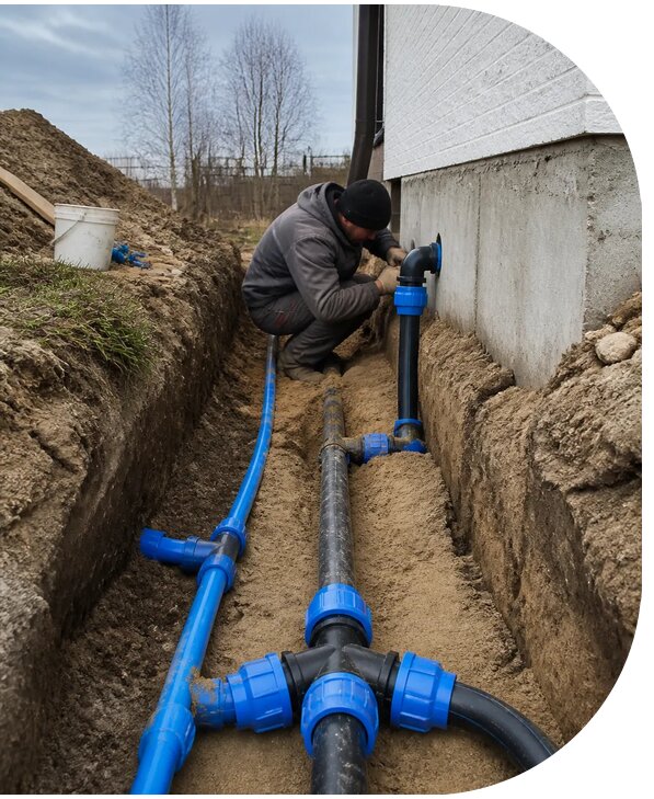Монтаж наружного водопровода на участке под ключ в Липецке